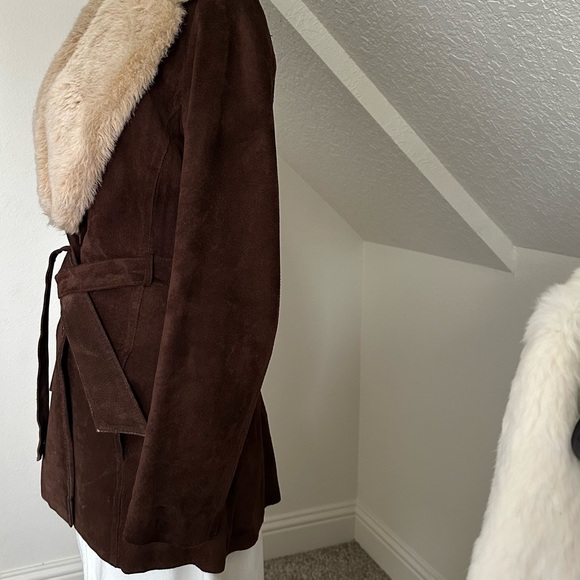 John Carlisle Belted Vintage 70s style Coat 100% Leather Suede Sherpa M Y2K - Picture 3 of 14